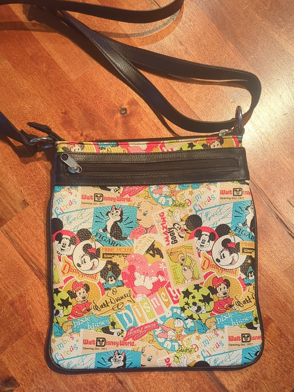 Disney Park Multicolor Mickey Mouse Collage Crossbody Bag with Black Strap
